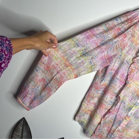 Ecru Rayon Multi Ruffle Long Sleeve Top Shirt J3 - Picture 4 of 7